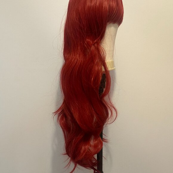 Ariel‑Inspired 30” Red Wig – Synthetic, With Bangs - Picture 2 of 6